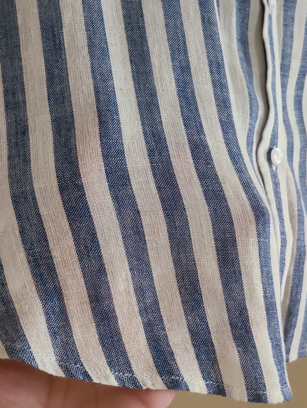 Rails Charli Striped Button-Up Shirt in Blue White Linen Blend Semi Sheer